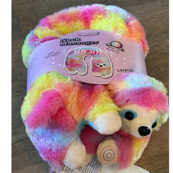 HealthTouch Rainbow Sloth Neck Massager Vibrating Travel Pillow Plush NEW - Picture 2 of 9